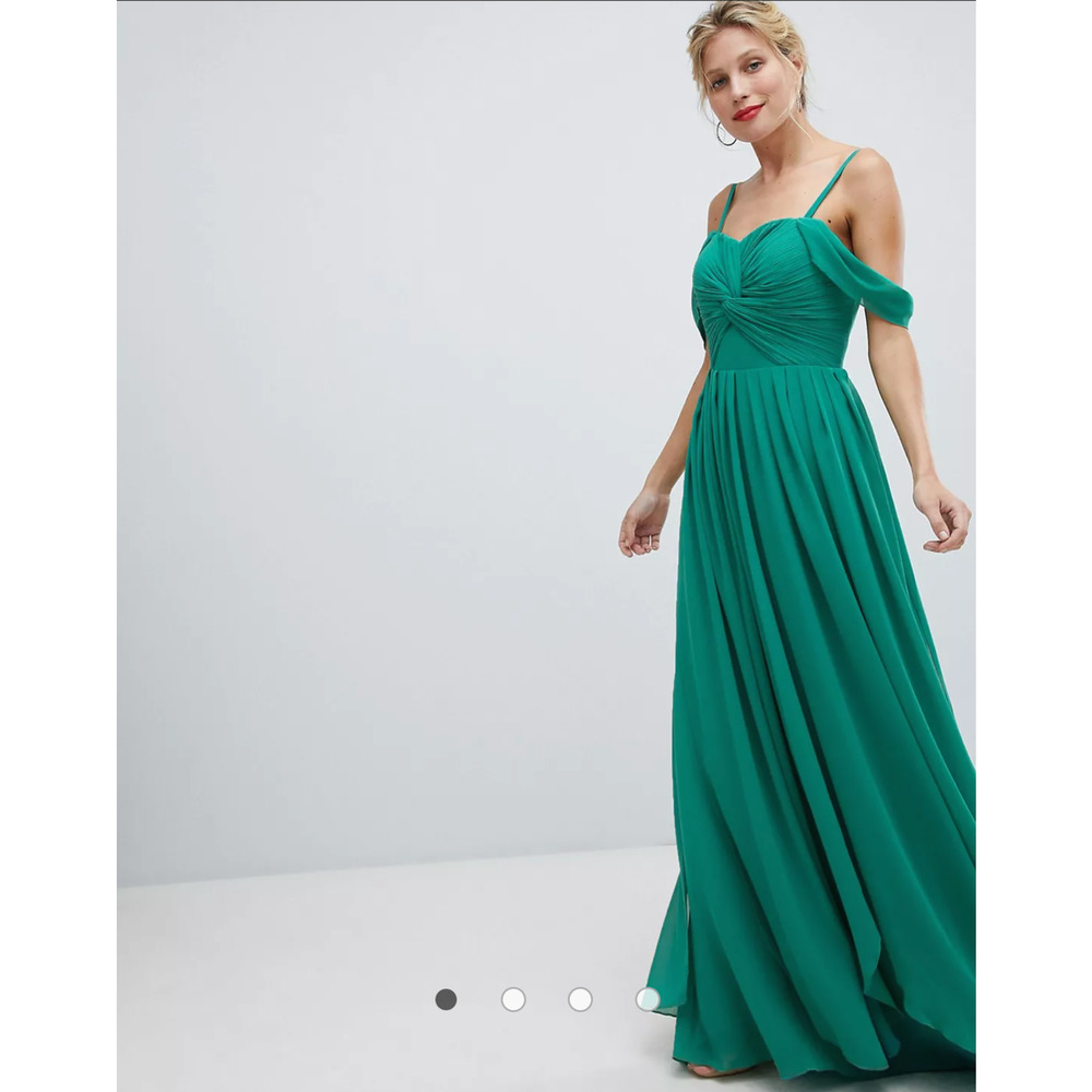 YAS Molly Cold Shoulder Maxi Green Size 10 NWT Bridesmaid Prom Formal Fairycore